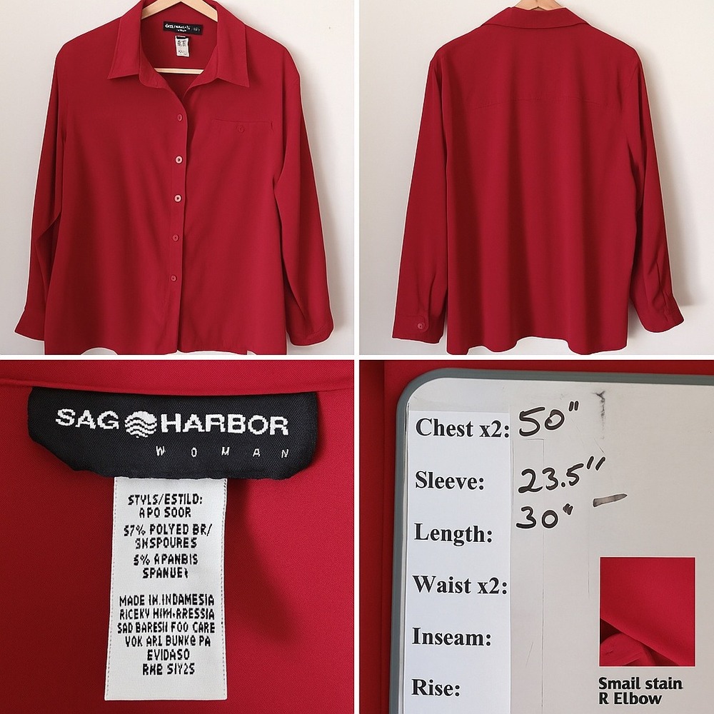 Sag Harbor Woman Shirt Top 18W Button Up Classic Career Office‎ Staple